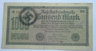 1 X Germany Banknote.  1000 Mark.  1922.  With Nsdap Rubber Stamp.  Very Rare.