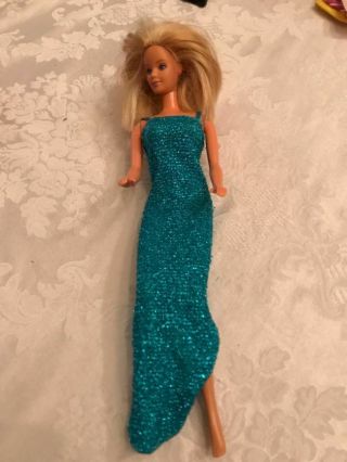 1966 Barbie Doll With Turquoise Evening Dress Psychedelic Pants Mattel Vintage