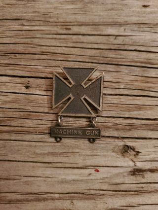 Antique Wwii Us Army Sterling Silver Machine Gun Marksman Bar Badge Medal Pin