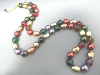 Vintage Joan Rivers Faux Satin Colored Pearl Rhinestone Bead Adjustable Necklace