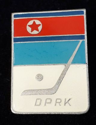 Rare North Korea Ice Hockey Federation Ice Hockey Pin Badge