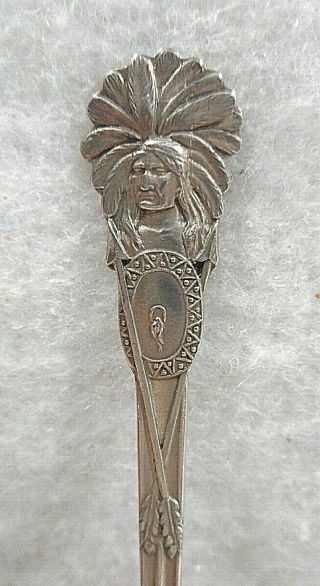Sterling Silver Souvenir Demitasse Spoon Denver,  Co Indian Head Handle,  Ca.  1900