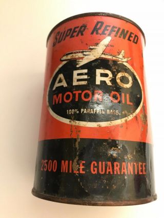 Vintage Rare Refined Aero Motor Oil 1 Quart All Metal Can