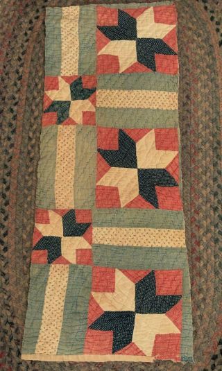 Antique Fabric Cutter Quilt Pc Star Indigo Blue Dot Farmhouse 13x37