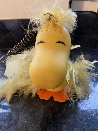 Vintage Snoopy Woodstock Peanuts Rubber Toy On Spring That Chirps.  Rare