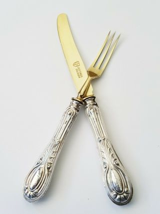 Antique Vintage Justinus Solingen 800 Silver Fruit Knife And Fork Set