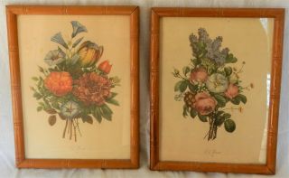 2 Vintage Framed J L Prevost Floral Chromolithograph Prints,  503b & 506b