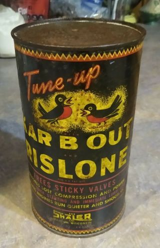 Rare 1940s? " Tune Up With Kar B Out " Shaler Rislone 41 Oz Oil Can.  Full