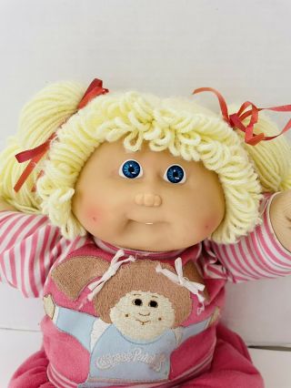 1985 Vtg Cabbage Patch Kids Blonde Girl Doll Ok Factory - Blonde Blue Eyes Tooth