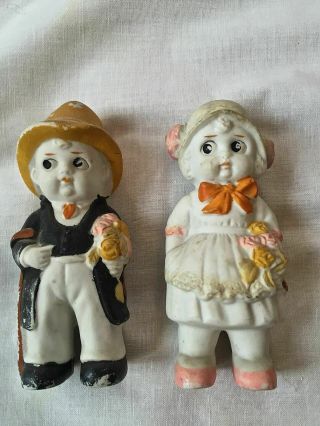 Bride & Groom Antique Bisque Porcelain Made In Japan 4 1/2 " Tall Early 1900 