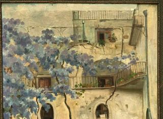 OLD RARE ANTIQUE ESPOSITO SIGNED OIL PAINTING SPANISH,  FRENCH - ITALIAN COURTYARD 2