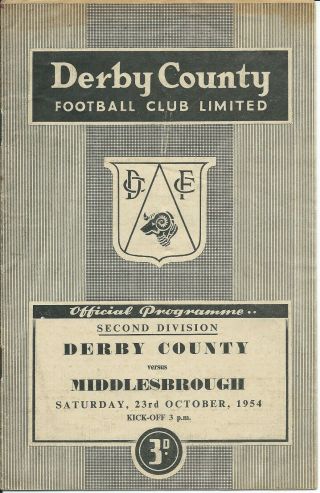 Rare Programme Derby County V Middlesbrough 23/10/54 1954/55 Season Division 2