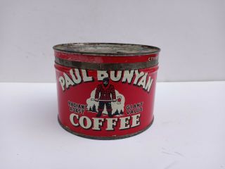 Rare Antique Vintage Keywind Coffee Tin Can Paul Bunyan
