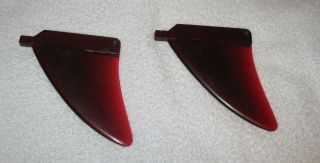 Small Vintage Windsurfing Fins Of Solid Red Plastic