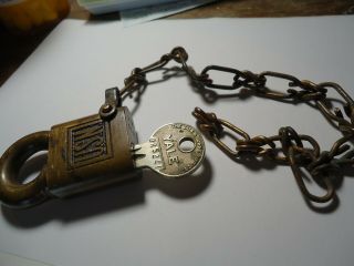 Rare Antique Vintage Yale Brass U.  S.  N.  Electric Pin - Tumbler Padlock Numbered Key