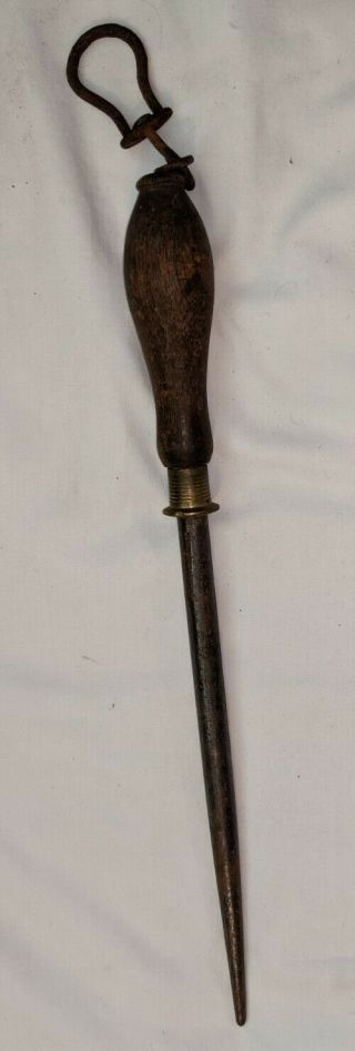 Antique Vintage Askham Arkham Knife Sharpening Steel Hone Wood Handle W/ Brass