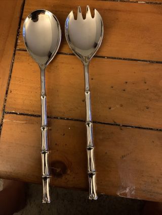 Vintage Silver Plated Serving Tongs,  Fork And Spoon E.  P.  Zinc Salad Server Italy 2