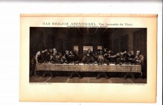 1897 Leonardo Da Vinci The Last Supper Antique German Lithograph Print