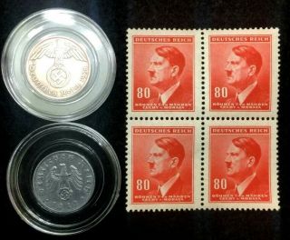 Rare Ww2 German 1 Reichspfennig Coin And Stamps Historical Ww2 Artifacts