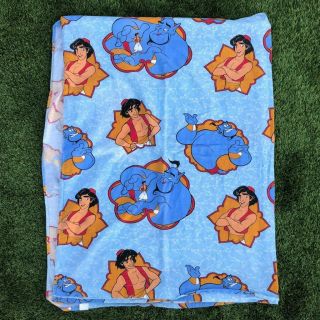 Rare Vtg 90s Disney Aladdin Genie Movie Flannel Twin Bed Flat Sheet 69 X 98