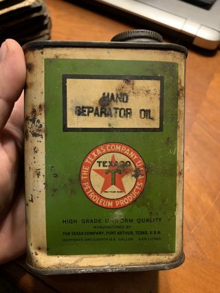 Early Texaco Hand Separator Oil Can Rare Pint Version Texas Company Port Arthur