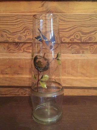 Antique Victorian Glass Vase With Hand Painted Bird And Nest