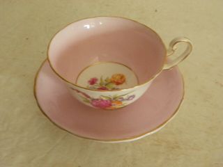 Victoria C & E Tea Cup - Saucer Wide Mouth Pink Floral Gold Trim Bone China 3861