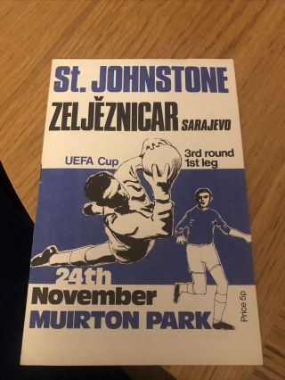 St Johnstone V Zeljeznicar Sarajevo Match Programme 24/11/71 1971 Rare