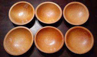 Vintage MUNISING WOODEN DOUGH SALAD BOWL Primitive Antique Set of 6 Bowls 2