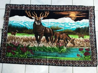 Vintage Deer Elk Tapestry Wall Hanging Cotton 37 " X 56 "