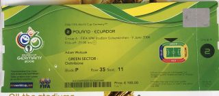 Poland Polska Ecuador World Cup Germany 2006 Match Ticket Stub Rare