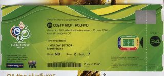 Poland Polska Costa Rica World Cup Germany 2006 Match Ticket Stub Creased Rare
