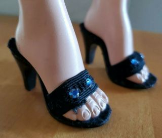 Vintage Dolshoe Black/Rhinestone High Heel Shoes for Madame Alexander Cissy Doll 2