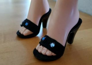 Vintage Dolshoe Black/Rhinestone High Heel Shoes for Madame Alexander Cissy Doll 3