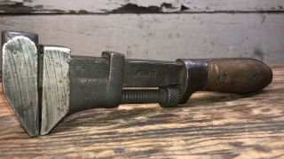 Antique Vintage Worth Wood Handle 8” Adjustable Wrench