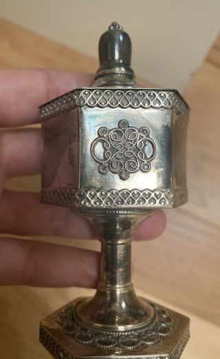 Judaica Silver 925 Rare Vintage Spice Box / Tower 4” Tall Made In Israel 3