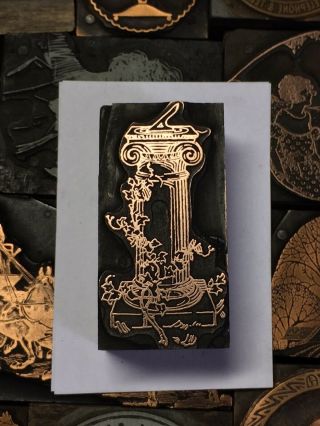 Antique Vtg Wood & Metal Sundial Letterpress Print Type Cut Ornament Block