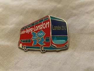 Very Rare London 2012 Olympics Pin Badge Beijing 2008 Handover Red Bus Logo