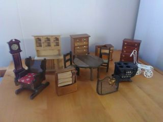Vintage Wooden Doll House Furniture,  Tables,  Chairs,  Dressers,  China Hutch,  Etc.