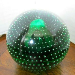 Vtg Pairpoint Art Glass Controlled Bubble Crystal 2.  5 " Paperweight Green Rare