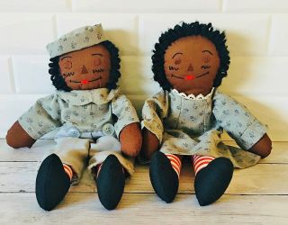 Vintage African American Rag Dolls - Raggedy Ann And Andy - 13 Inches - Handmade