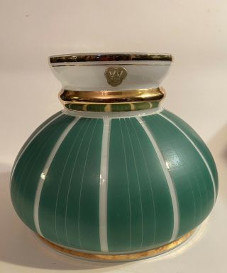 Rare Vintage Vv France Green W Stripe Glass Lamp Shade 7”