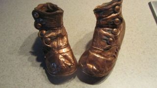 Antique - Dipped Bronzed Buttoned Baby Shoes/boots Circa 1917