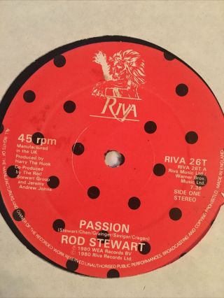 Rod Stewart Passion Uk 12 Inch Single Rare.  Vinyl Riva26t 1980 Vinyl Near