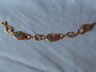 Vintage Harry Iskin 1/20 10k Gold Filled Metal Green Rhinestone Bracelet