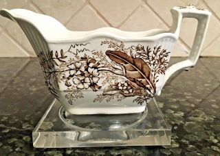 Antique Vintage Brown And White Transferware Gravy Boat Dish Bowl