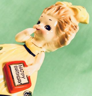 Wow Happy Birthday Pretty Girl Figurine Vtg Yellow Josef Originals Rare Cute