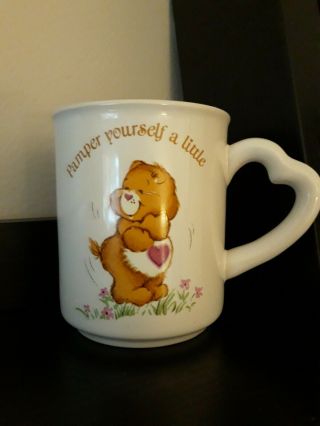 Vintage Care Bears 1983 Stoneware Mug Tenderheart Bear Heart Handle Coffee Cup