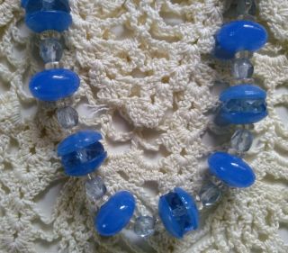 Antique Vintage Art Deco Czech Glass Bead Necklace Blue Crystal Czechoslovakia