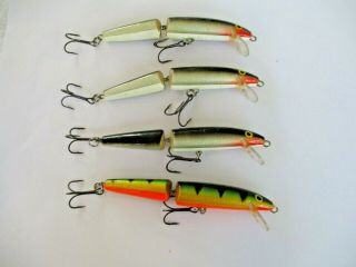 Qty 4 Rapala J - 11 jointed fishing lures 3 silver 1 perch 2